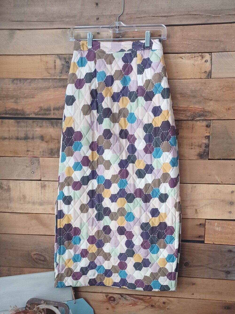 Quilted Multi-Color Midi Skirt — Floral Dot Pattern